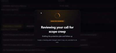 Full walkthrough of Scoply flagging scope creep and revenue risk in a real project